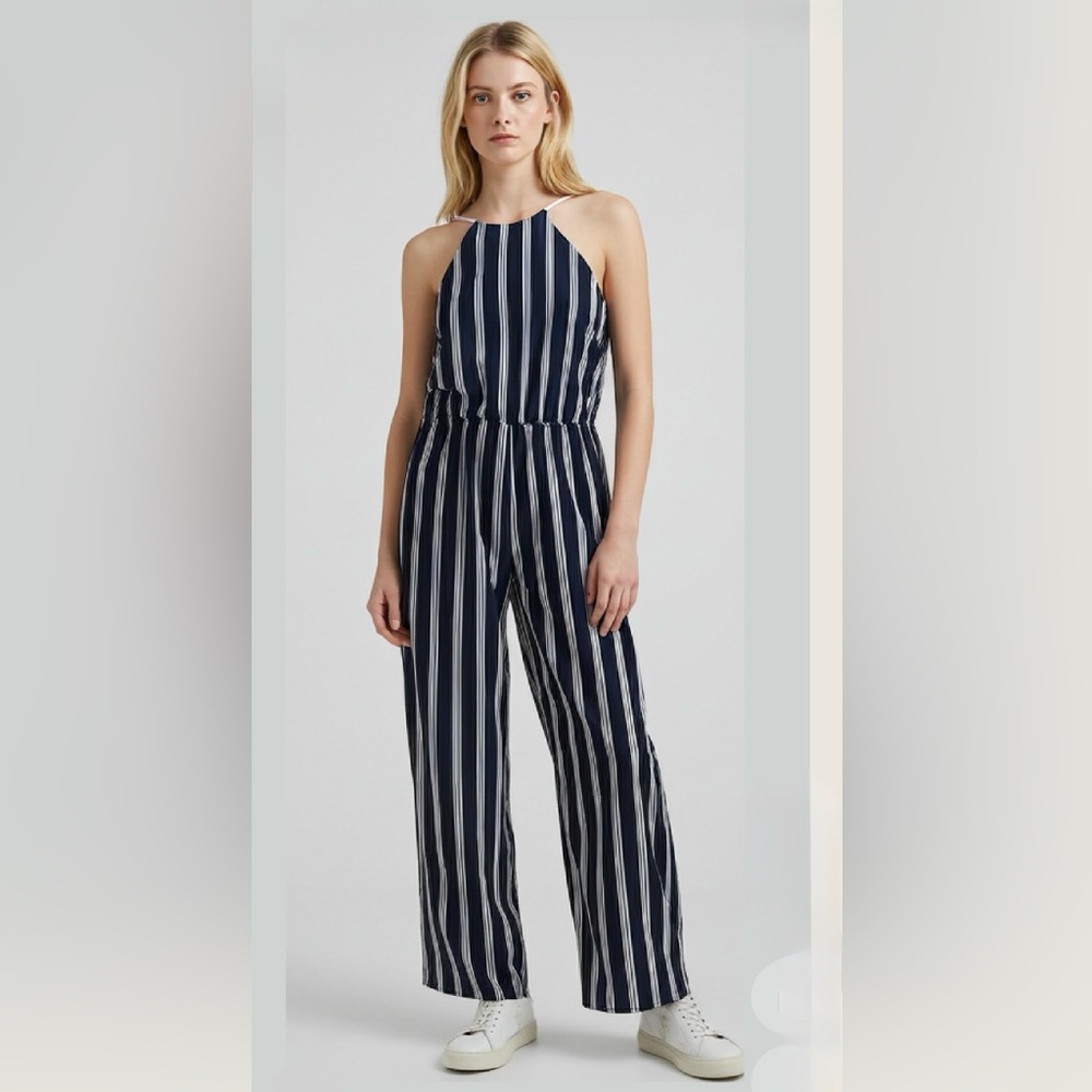 Elegant Navy and White Striped Jumpsuit - Picture 3 of 7